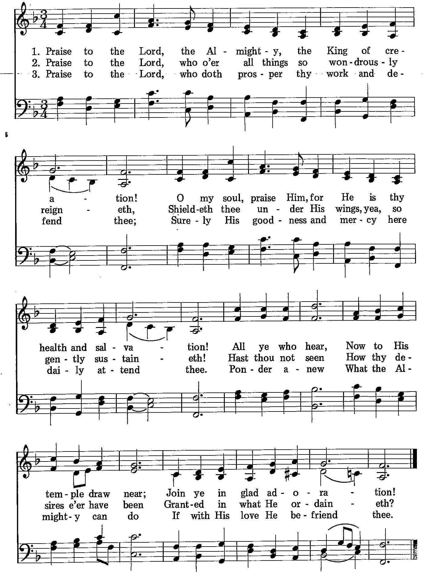 Musical score for Hymn 1: Praise to the Lord