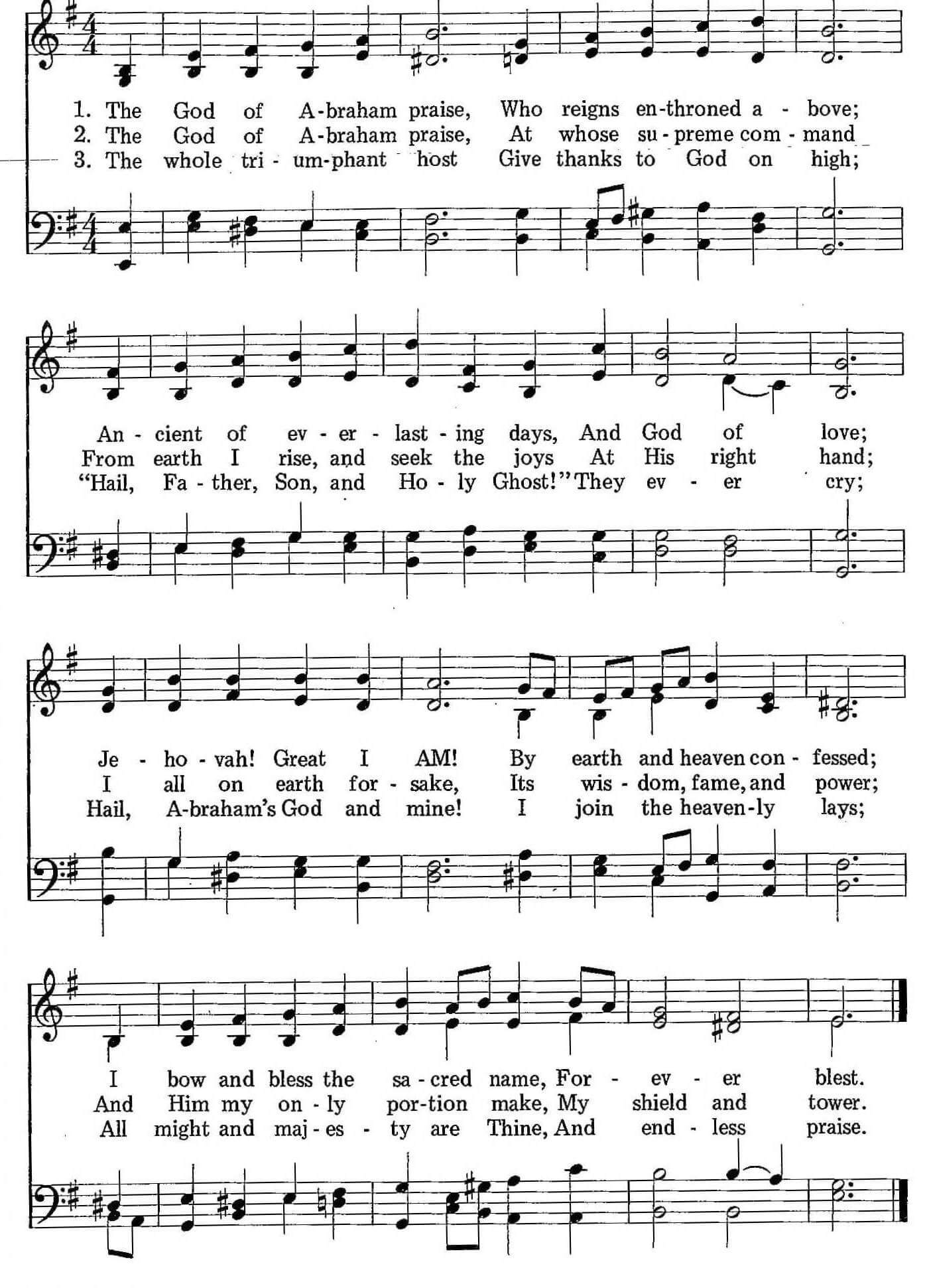 Musical score for Hymn 11: The God of Abraham Praise