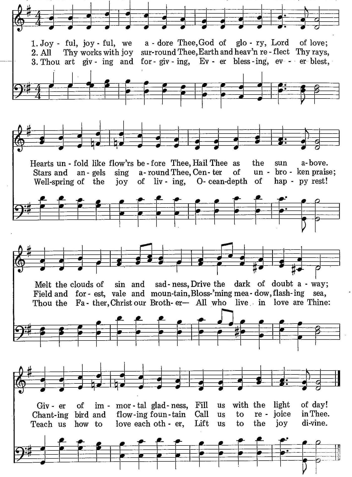 Musical score for Hymn 12: Joyful, Joyful, We Adore Thee