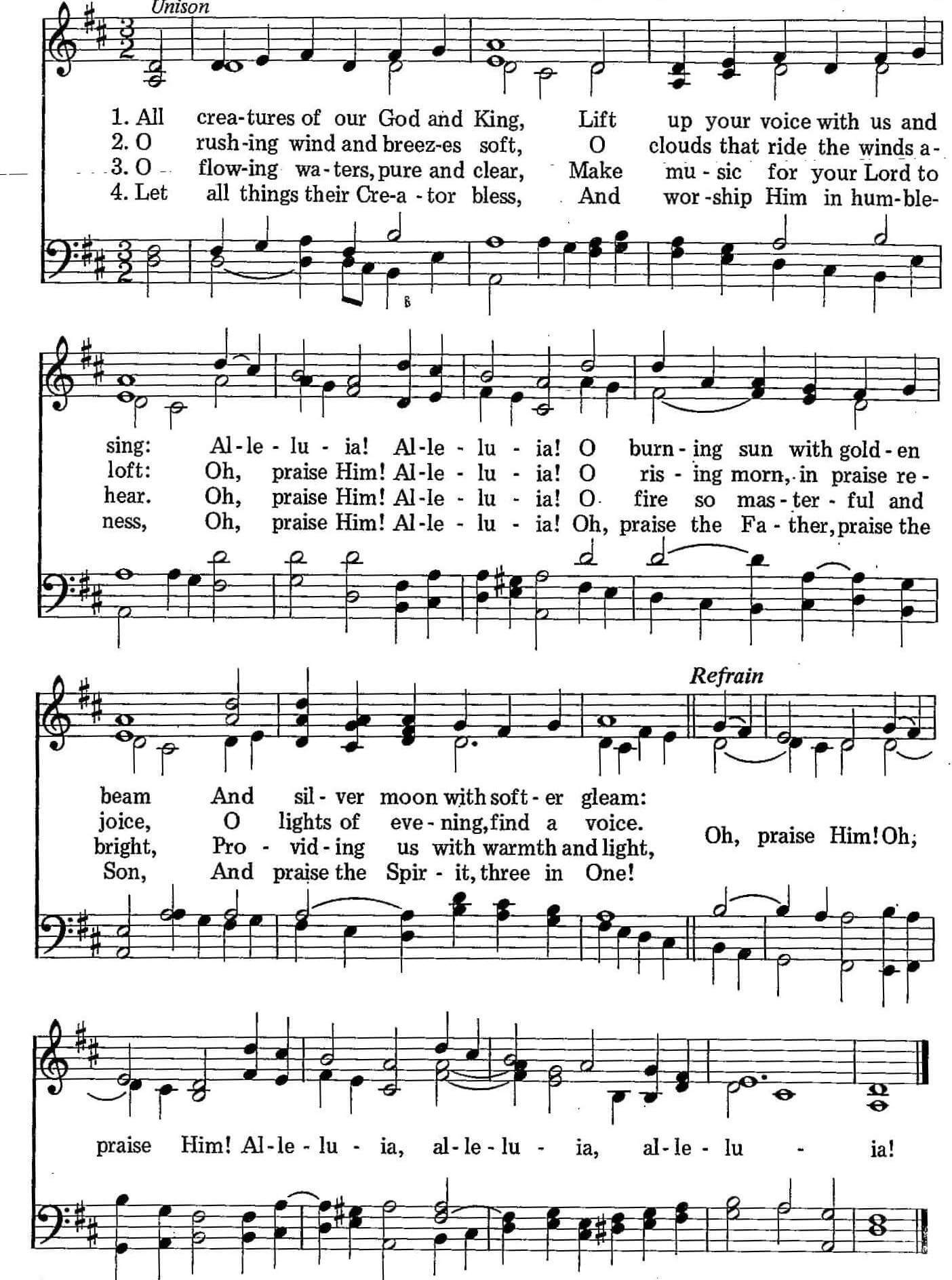 Musical score for Hymn 2: All Creatures of Our God and King