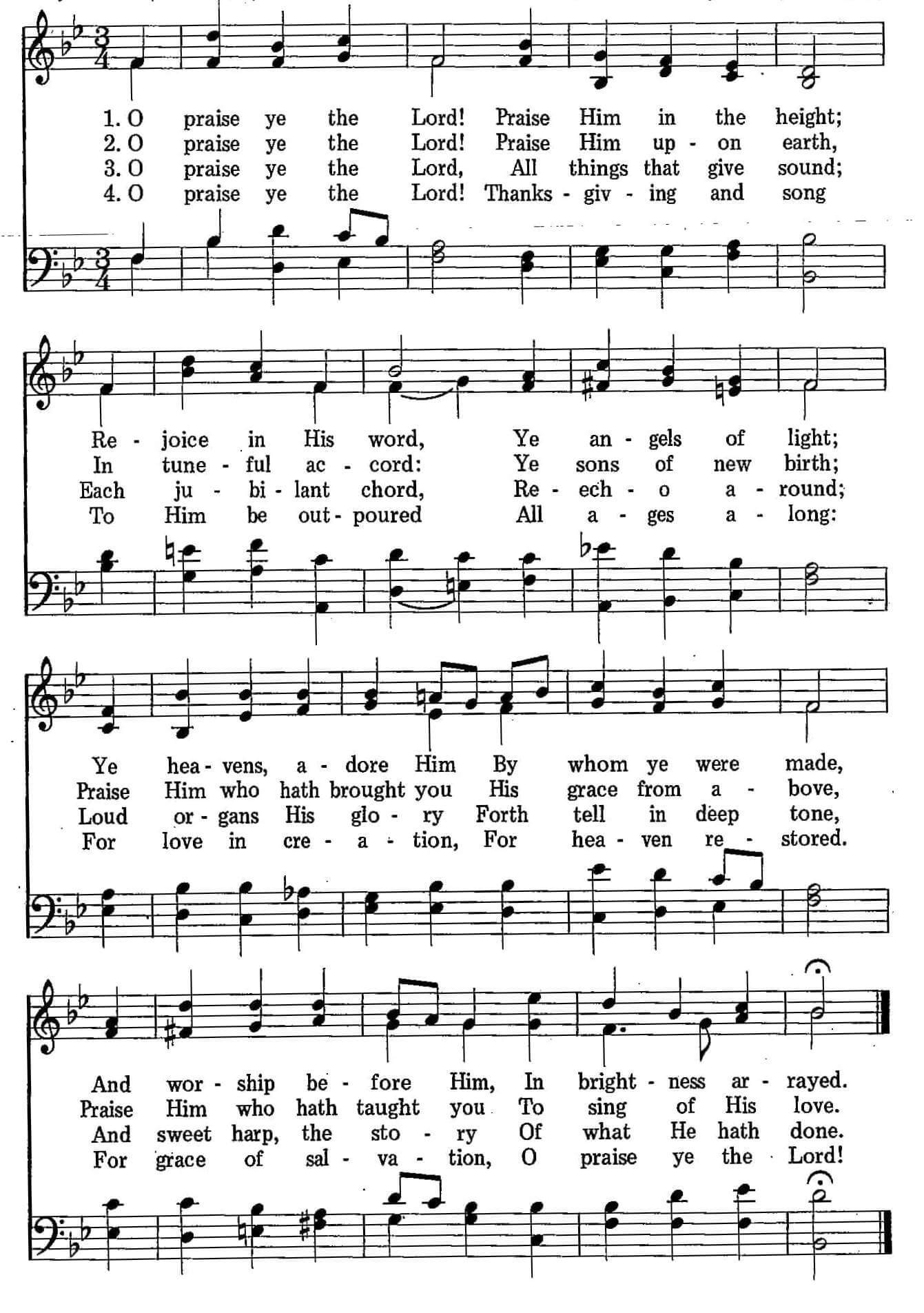 Musical score for Hymn 20: O Praise Ye the Lord