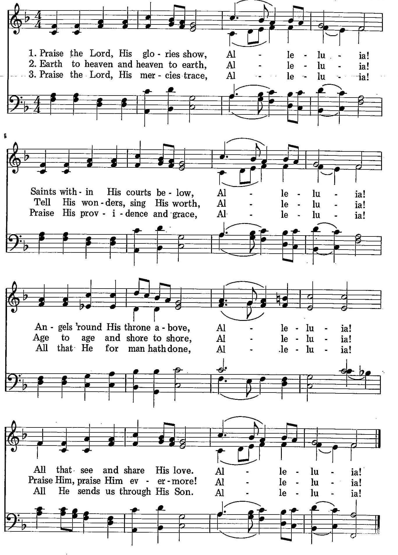 Musical score for Hymn 25: Praise the Lord, His Glories Show