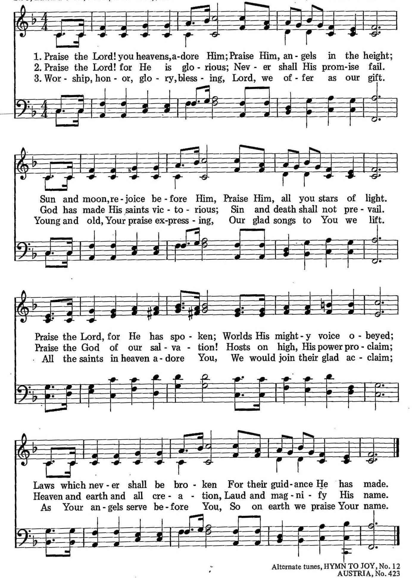 Musical score for Hymn 26: Praise the Lord! You Heavens Adore Him