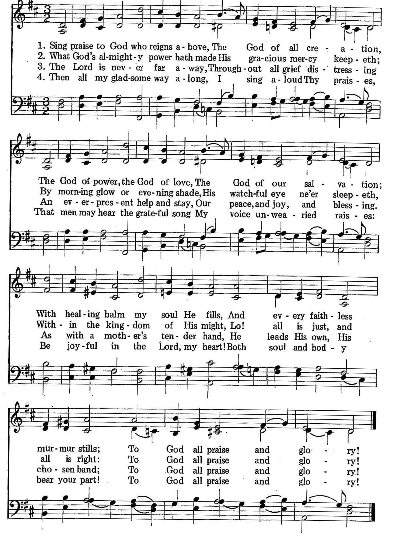 Musical score for Hymn 29: Sing Praise to God