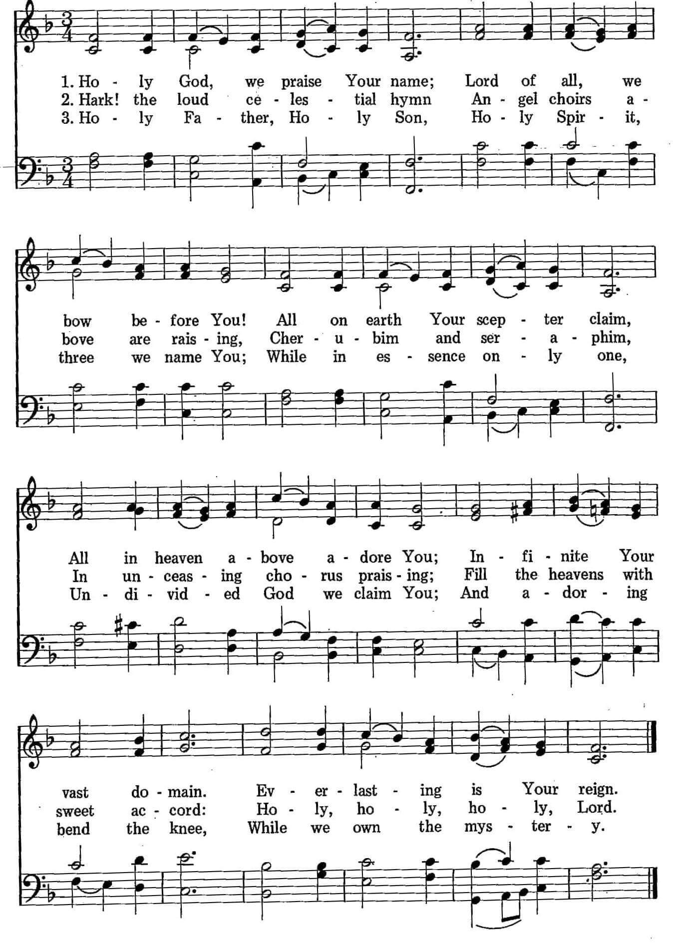 Musical score for Hymn 30: Holy, God, We Praise Your Name