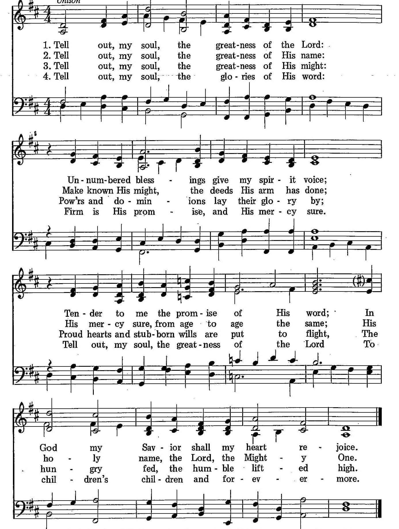 Musical score for Hymn 31: Tell Out, My Soul