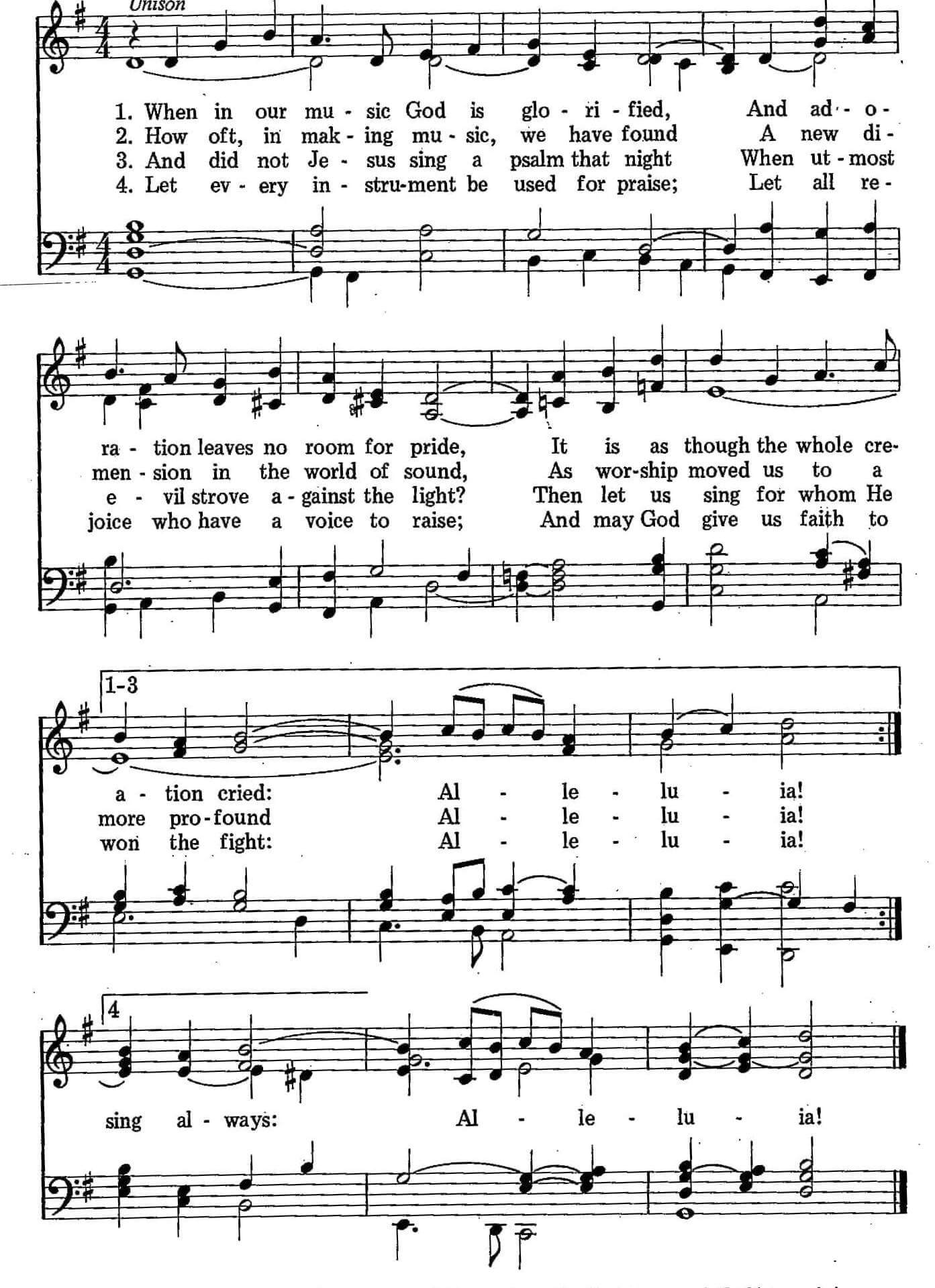 Musical score for Hymn 32: When in Our Music God Is Glorified
