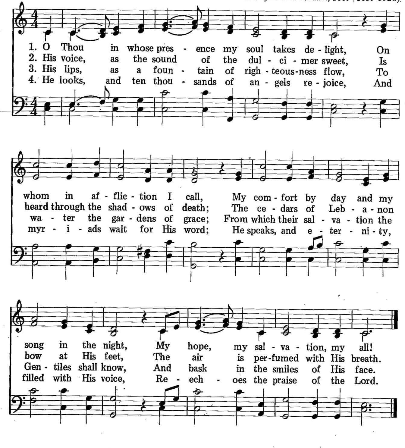 Musical score for Hymn 36: O Thou in Whose Presence