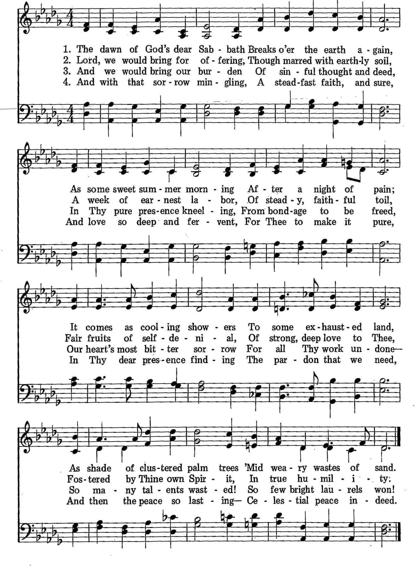 Musical score for Hymn 40: The Dawn of God's Dear Sabbath
