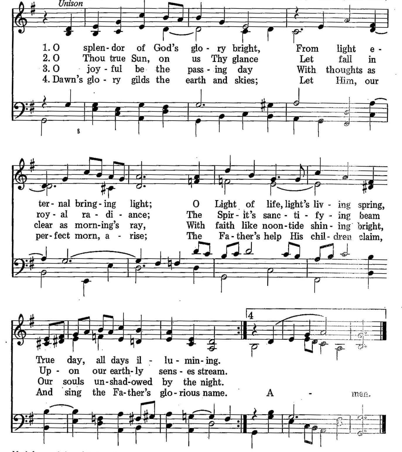 Musical score for Hymn 41: O Splendor of God's Glory Bright
