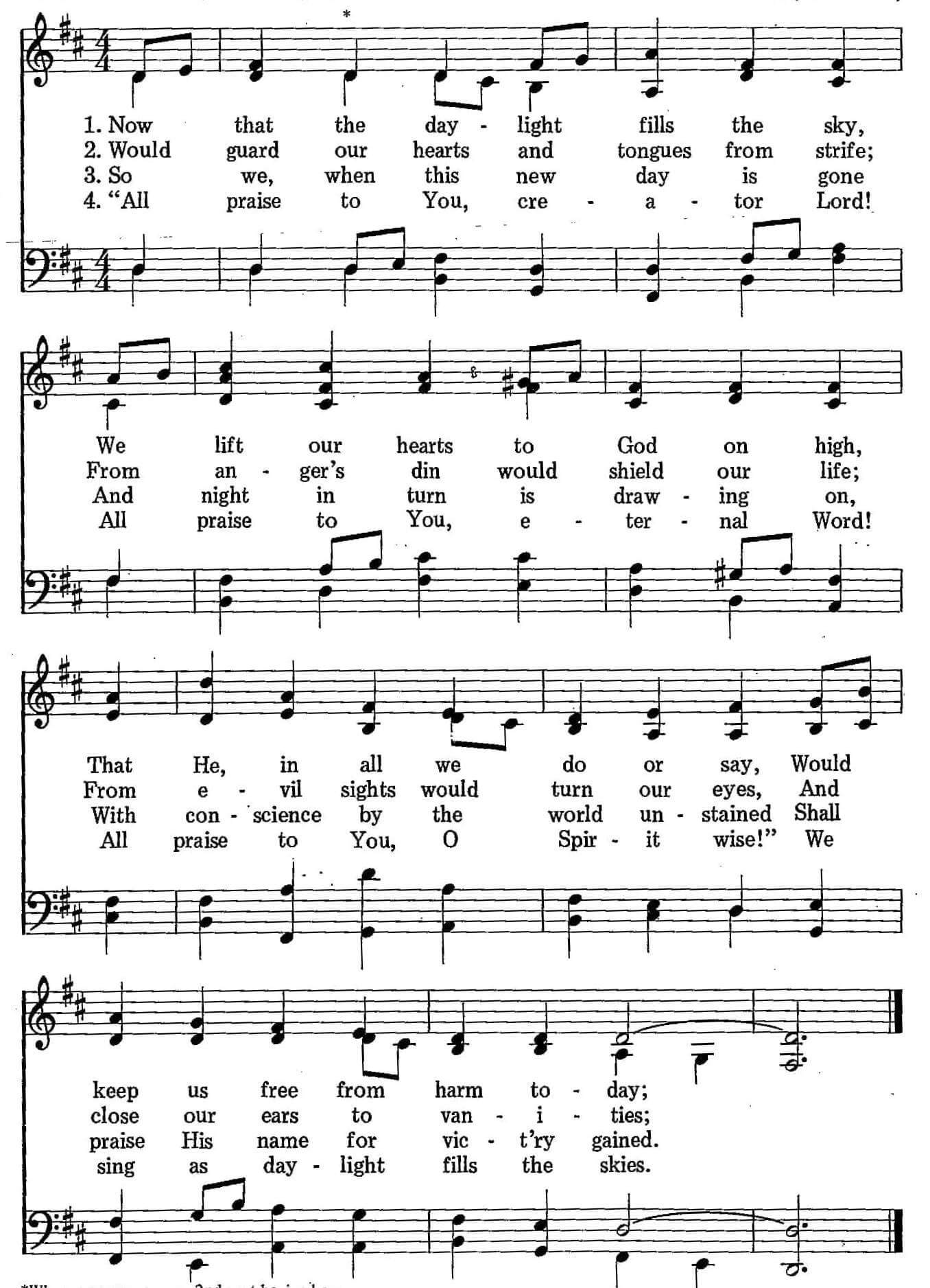 Musical score for Hymn 42: Now That Daylight Fills the Sky