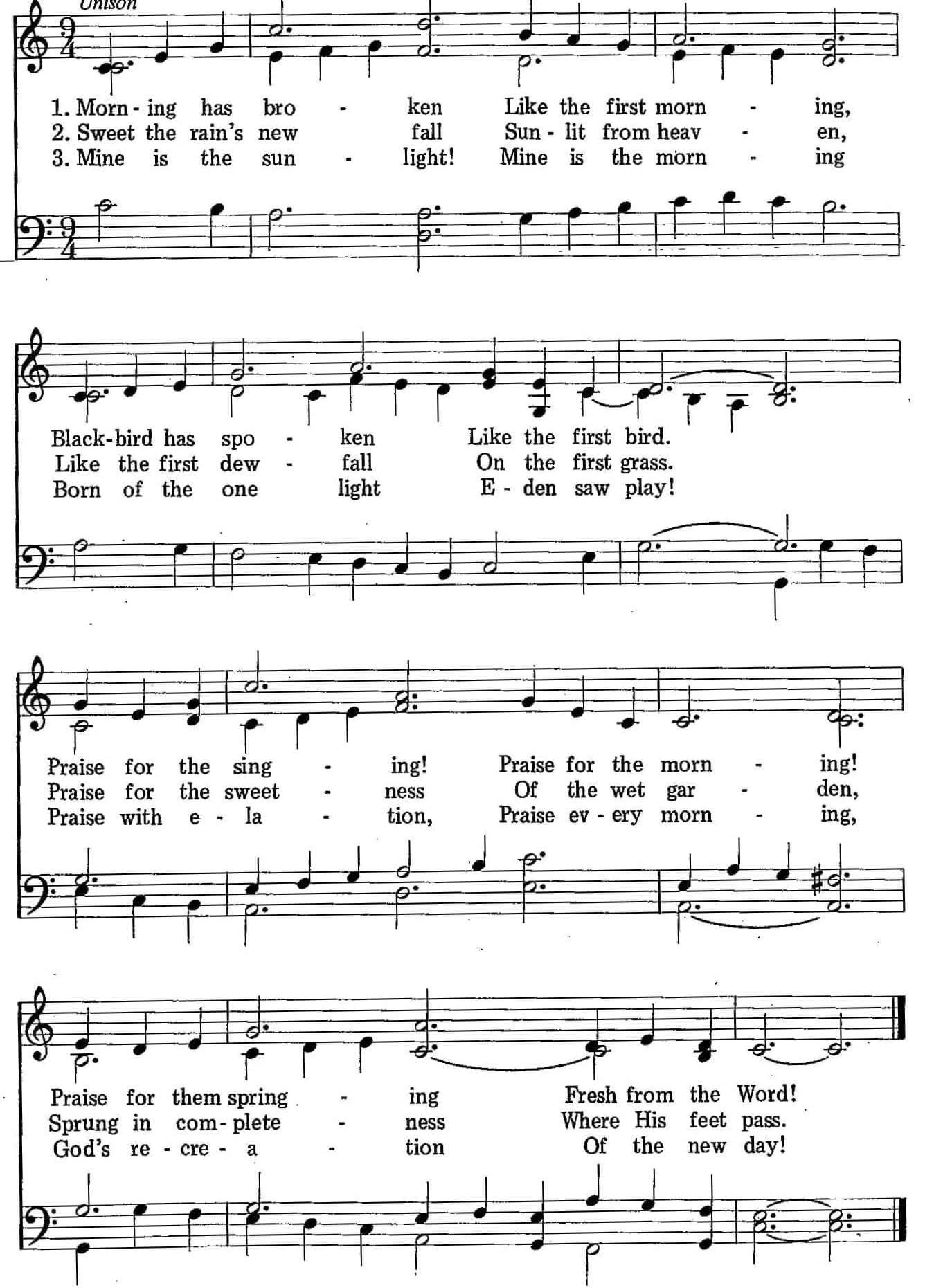 Musical score for Hymn 44: Morning Has Broken