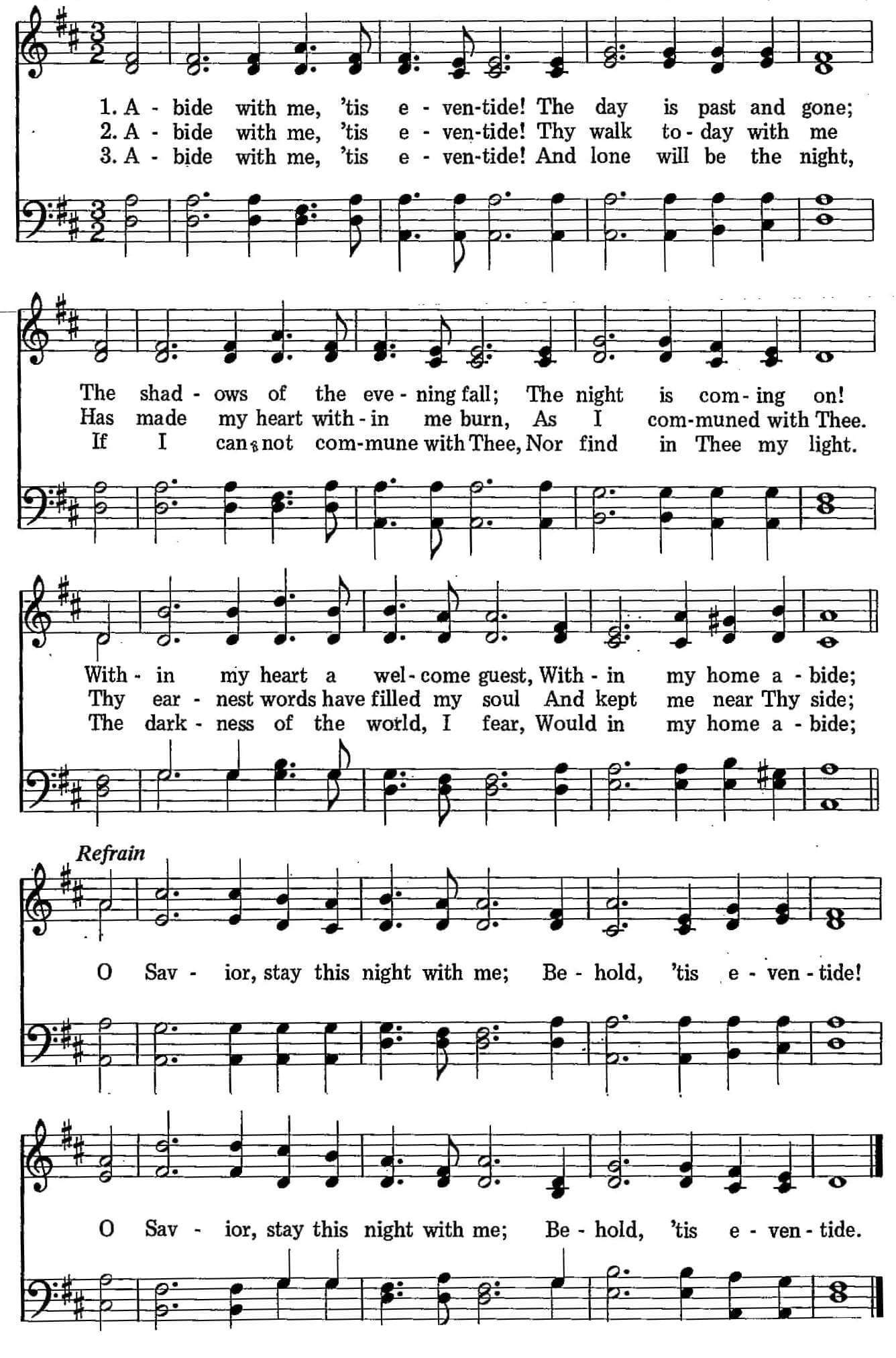 Musical score for Hymn 46: Abide With Me, Tis Eventide