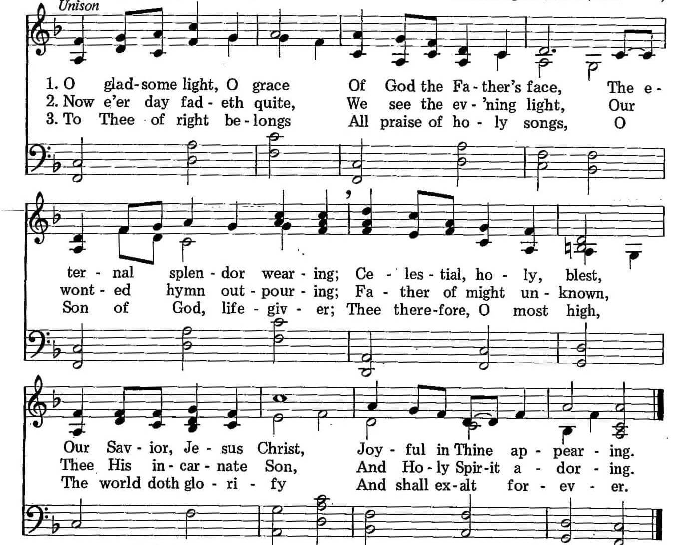 Musical score for Hymn 54: O Gladsome Light