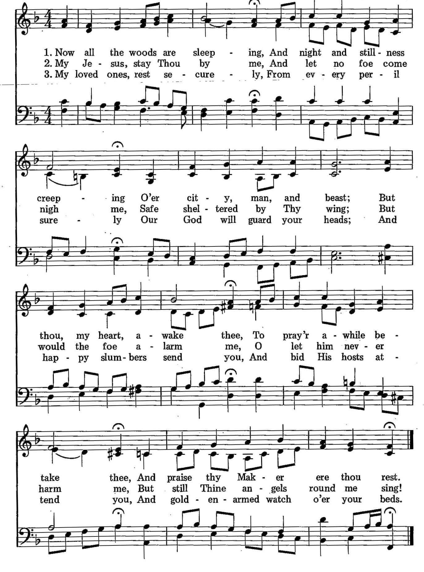 Musical score for Hymn 57: Now All the Woods Are Sleeping