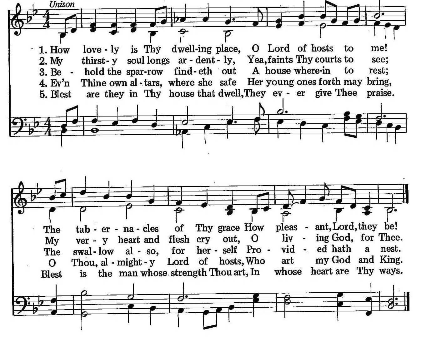 Musical score for Hymn 62: How Lovely Is Thy Dwelling Place