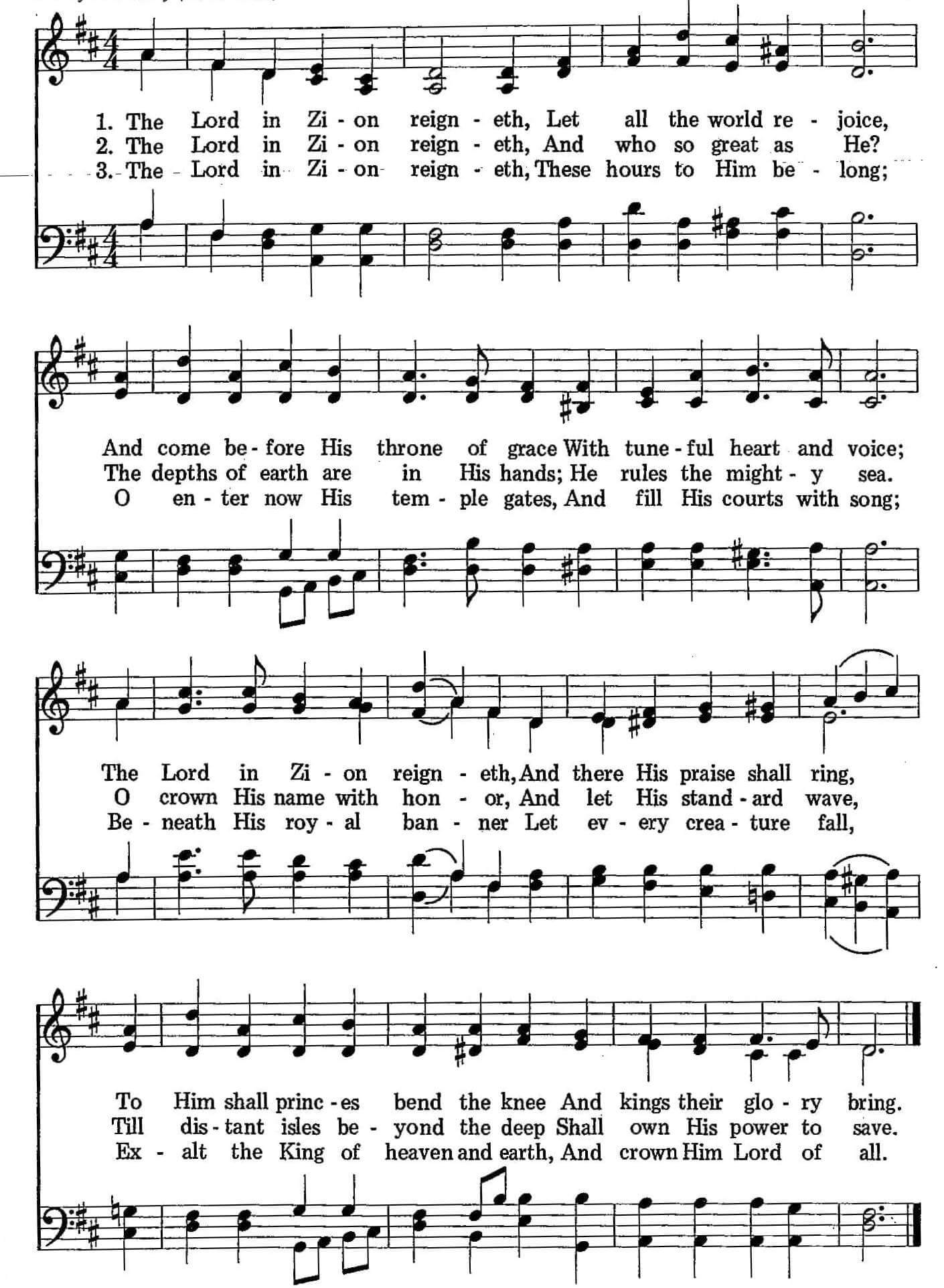 Musical score for Hymn 7: The Lord in Zion Reineth