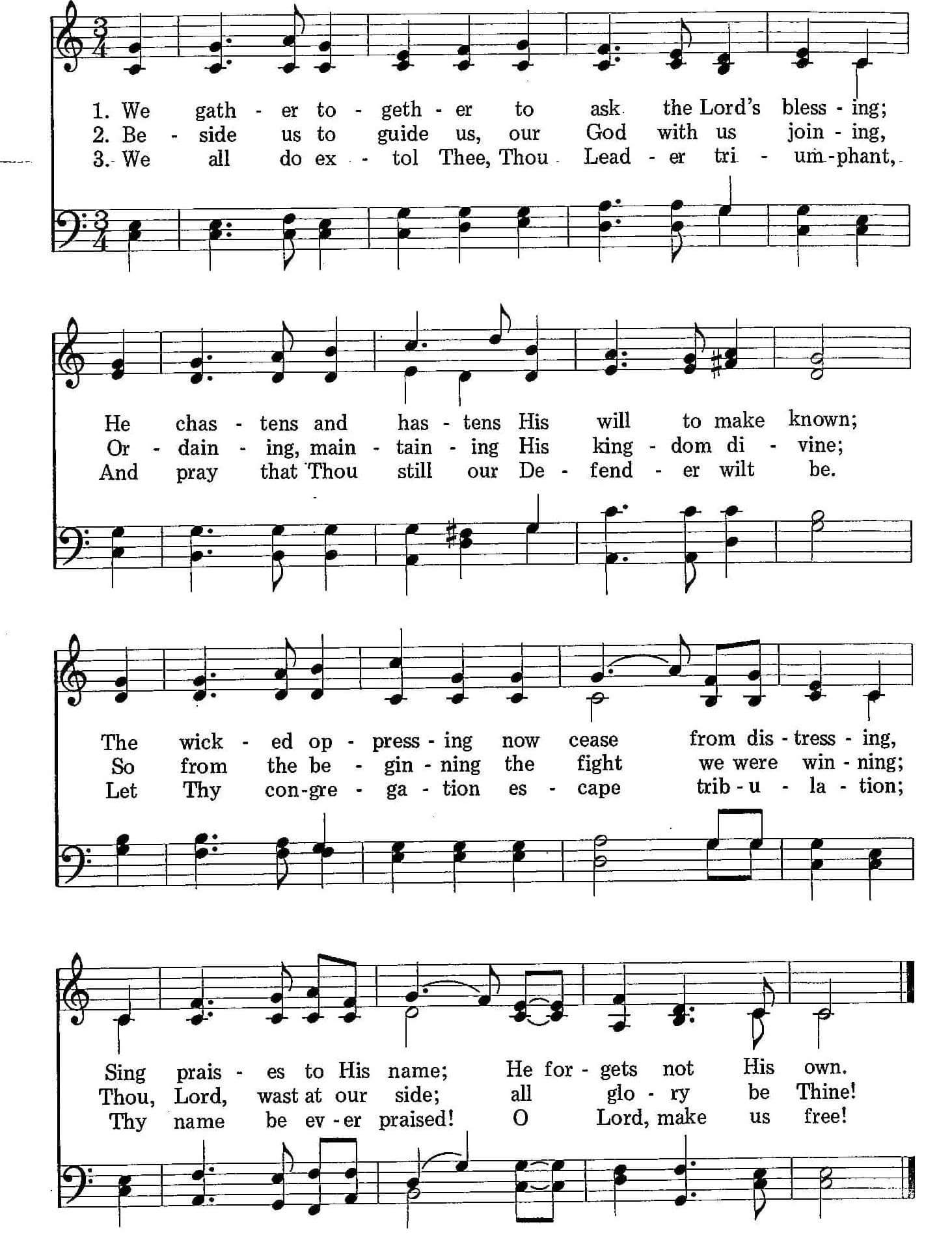 Musical score for Hymn 8: We Gather Together