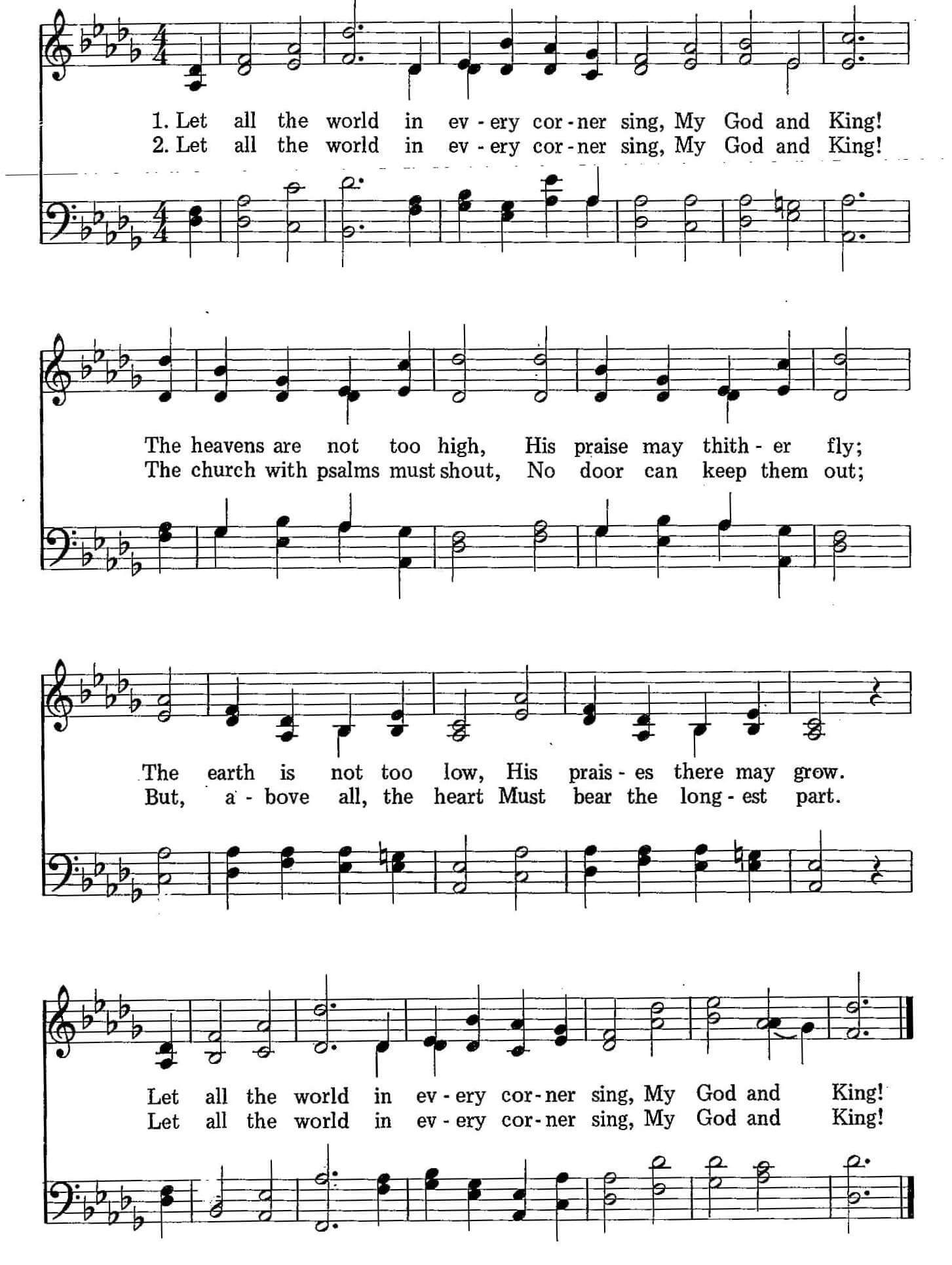 Musical score for Hymn 9: Let All the World in Every Corner Sing